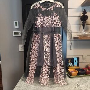 Elegant Damask Pattern Girls Party Dress - Black and Pink